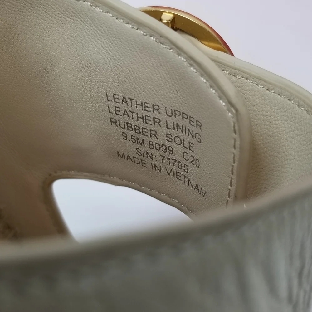 Tory Burch Selby Cream Leather Two Band Espadrille Slides